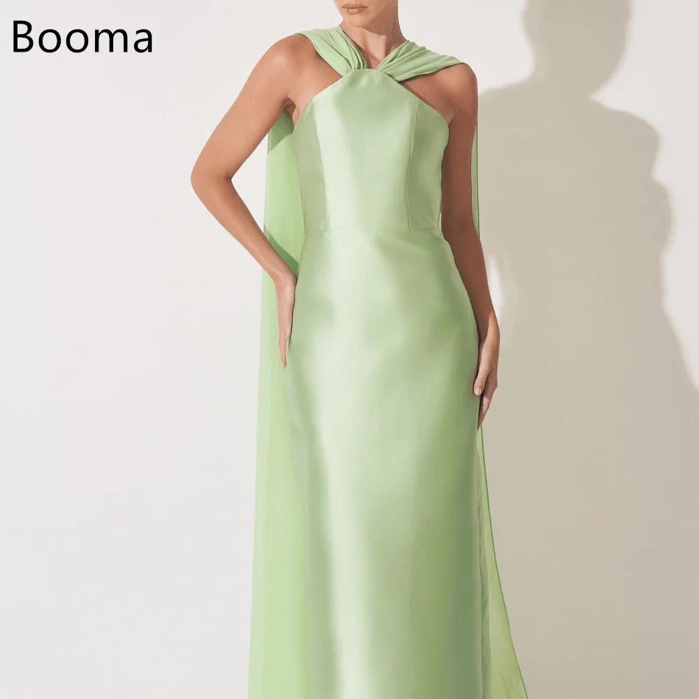 Booma حورية البحر الساتان الأخضر طويل بسيط بلا أكمام فساتين سهرة فساتين رسمية للنساء فساتين حفلات مخصص 2025