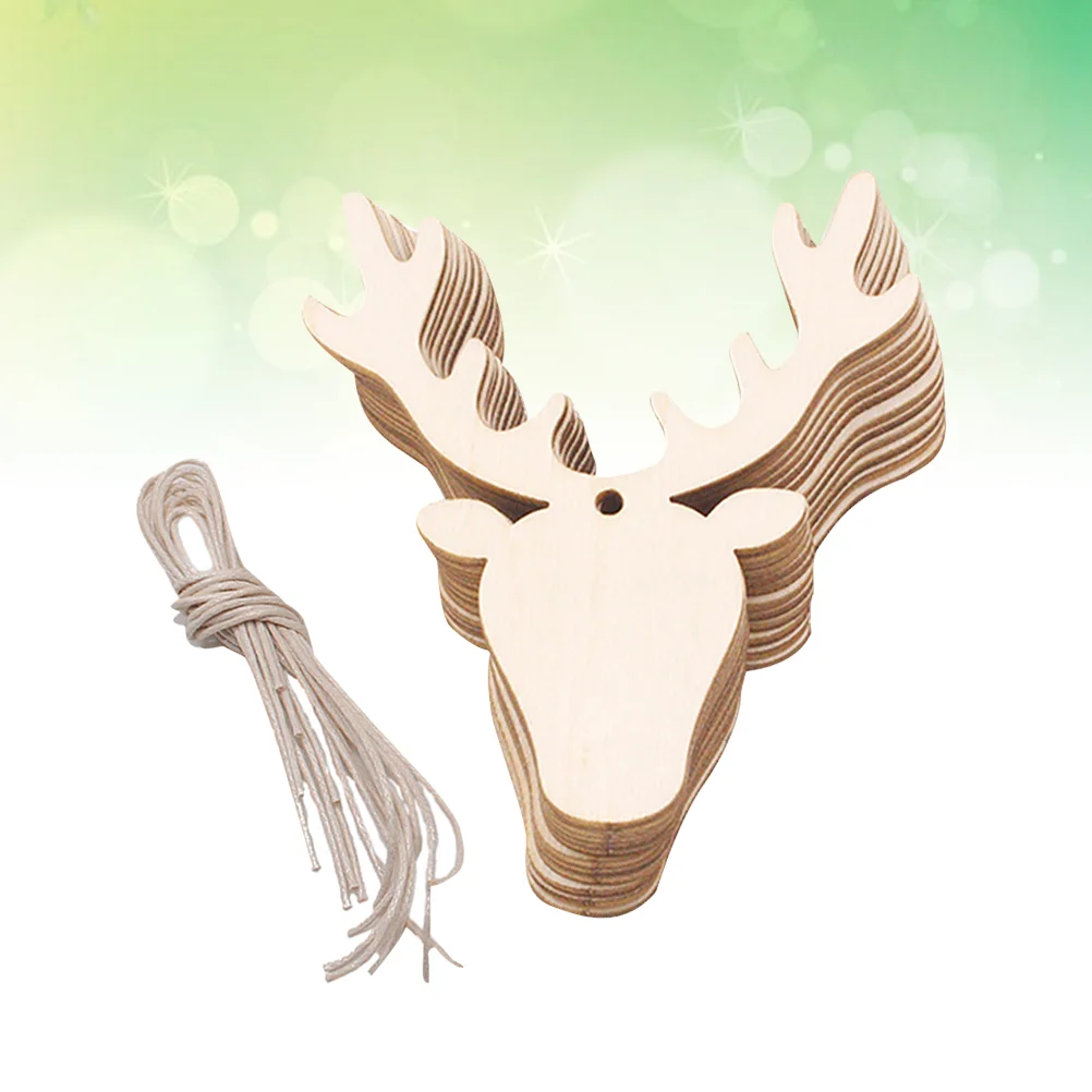 10 PCS Wood Chips Christmas Decorations Bamboo Hanging Cutouts Deer Head Pendant