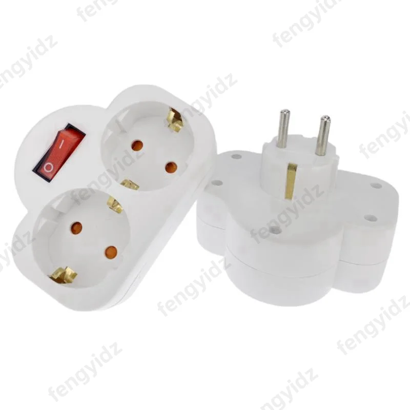 EU Extend Socket With ON/OFF Switch 16A 250V 4.8mm 2 Pin European Standard Expansion Socket Power Extension Plug Converter