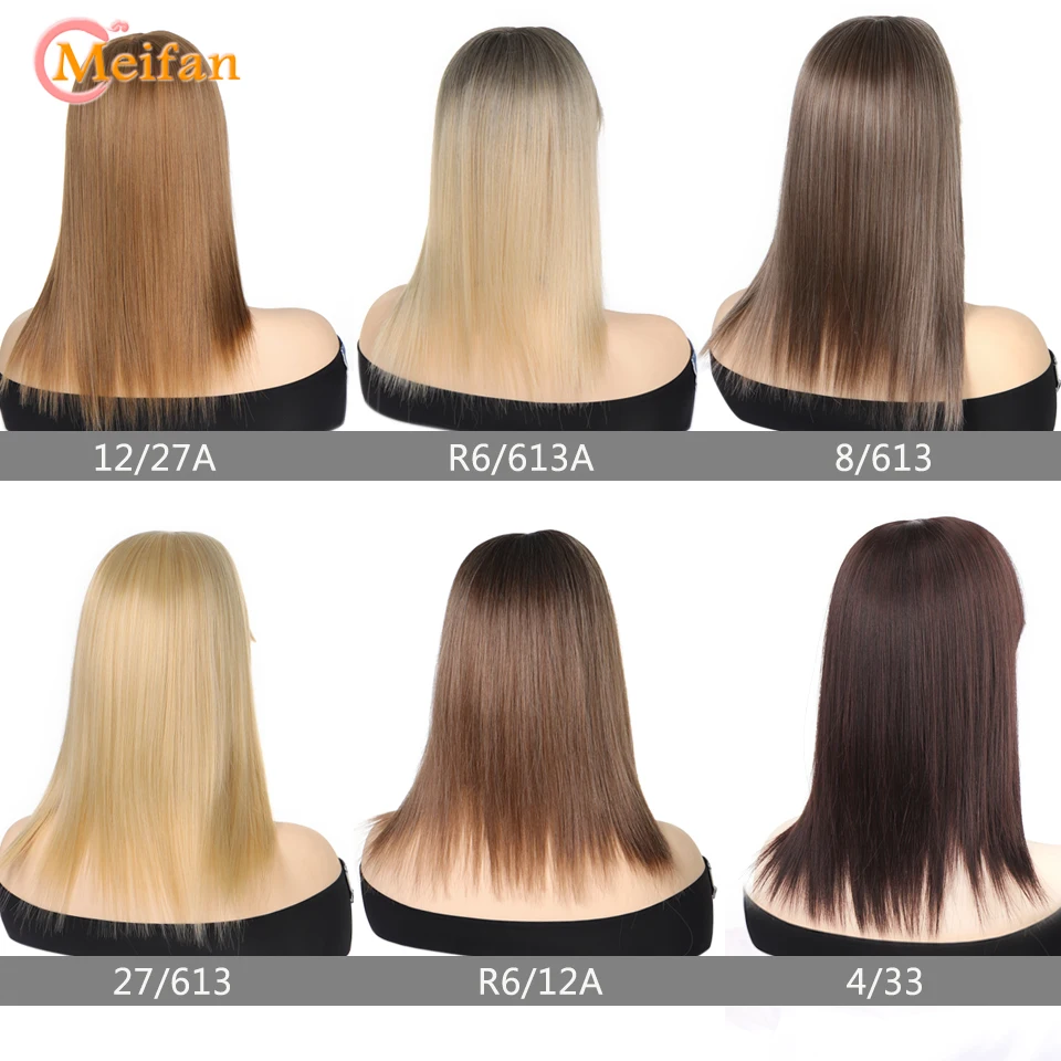 MEIFAN-Extensões de cabelo longas e retas, topper de cabelo sintético, peruca falsa, preto e marrom, 3-Clip com estrondo