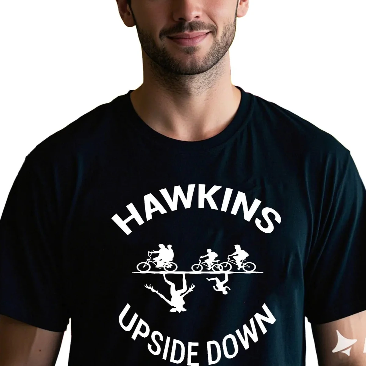 HAWKINS رأسا على عقب مضحك قميص رجالي الجرافيك تي شيرت خمر قميص الصيف القطن تنفس قصيرة الأكمام بلوزات مستديرة العنق الشارع الشهير