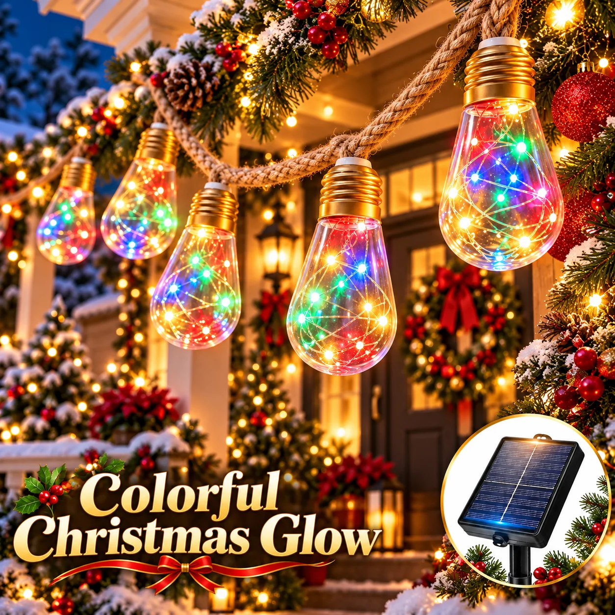 Christmas Lights Solar Hemp Rope String Lights 8/16/24LED Fairy Lights Auto On at Night for Tree Garden Patio Holiday Decor
