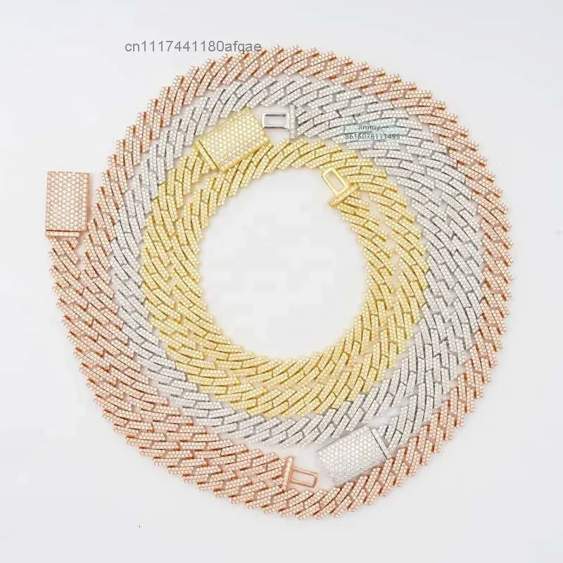 Ready to Ship Rose Gold Color 10mm Pass Diamond Tester in Stock Iced Out Two Row Stone Vvs Moissanite Cuban Chain Necklace.