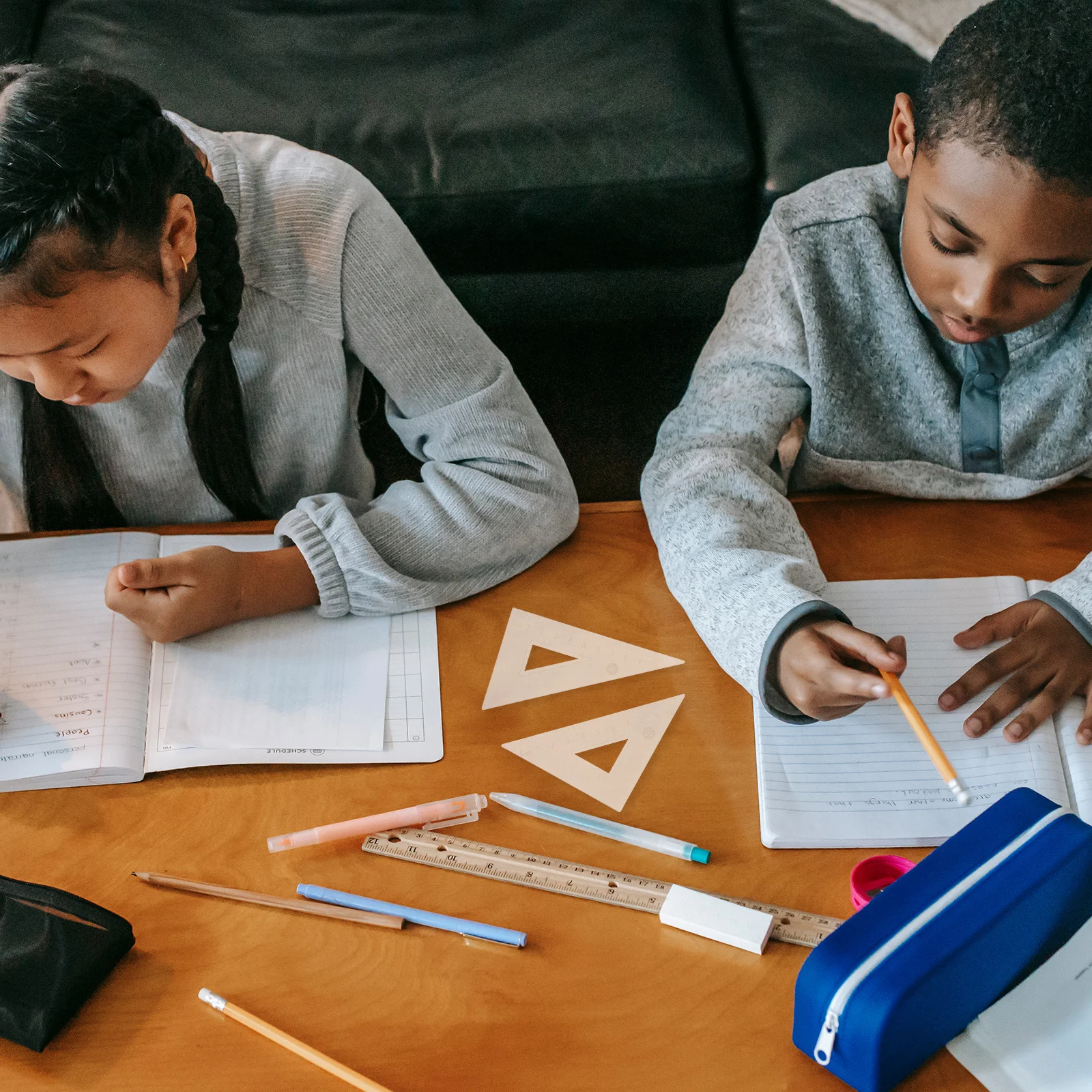 1Set Plastic Ruler Geometry Triangle Protractor Set Clear Measuring Drawing Tools Student Office Use Ruler Set