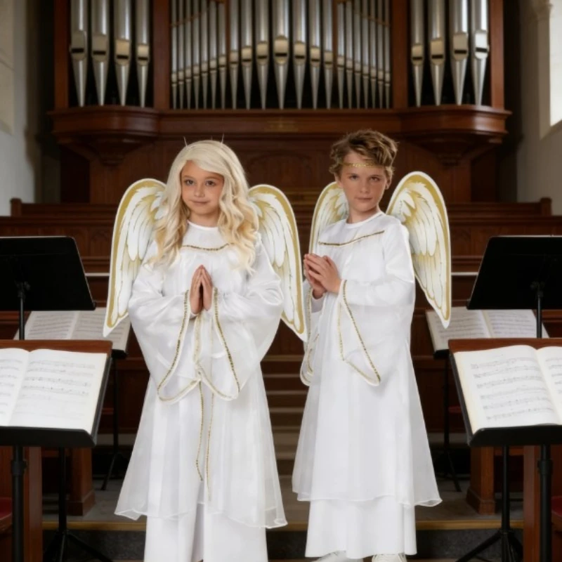

Новый детский костюм ангела с крыльями, белый наряд для ролевых игр, детская одежда для сценических выступлений, косплей, праздничный наряд для вечеринок