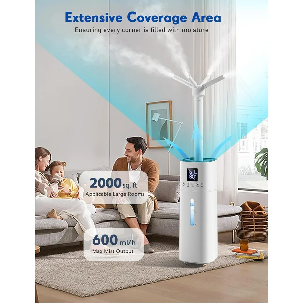 Humidifiers for Bedroom, 15L Wholehouse Humidifier for 2000 sq. ft, 600ml/h Cool Mist Humidifier for Large Room With Essential