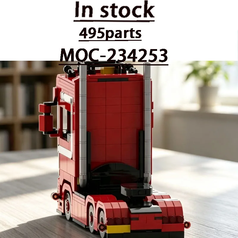 Hot New MOC-234253Freight US Red Transport Semi-Trailer Truck Building Block Model 495Parts Birthday Custom Educational Toy Gift