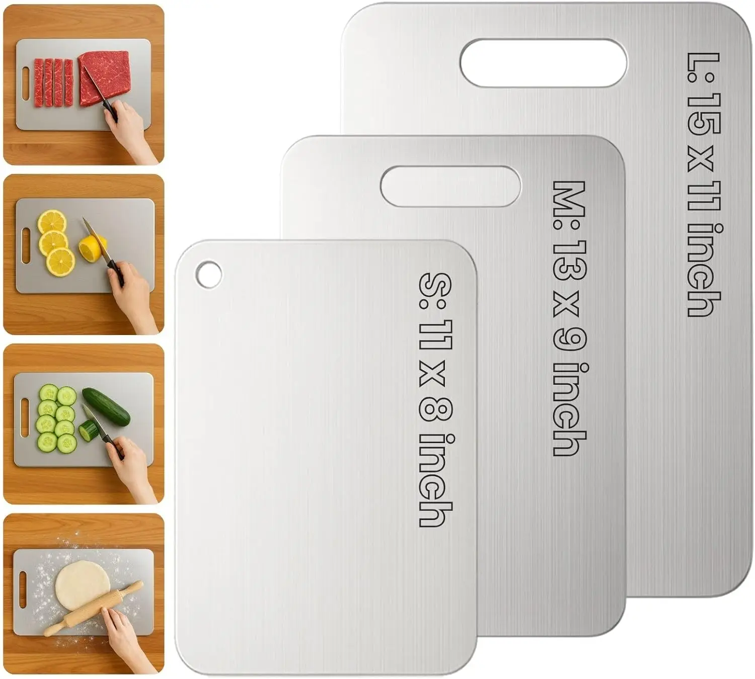 

2025 New Upgrade Pure Titanium Cutting Board Set of 3, Non-Stick Double-Sided Kitchen Boards for Hygiene & Durability (S+M+L)