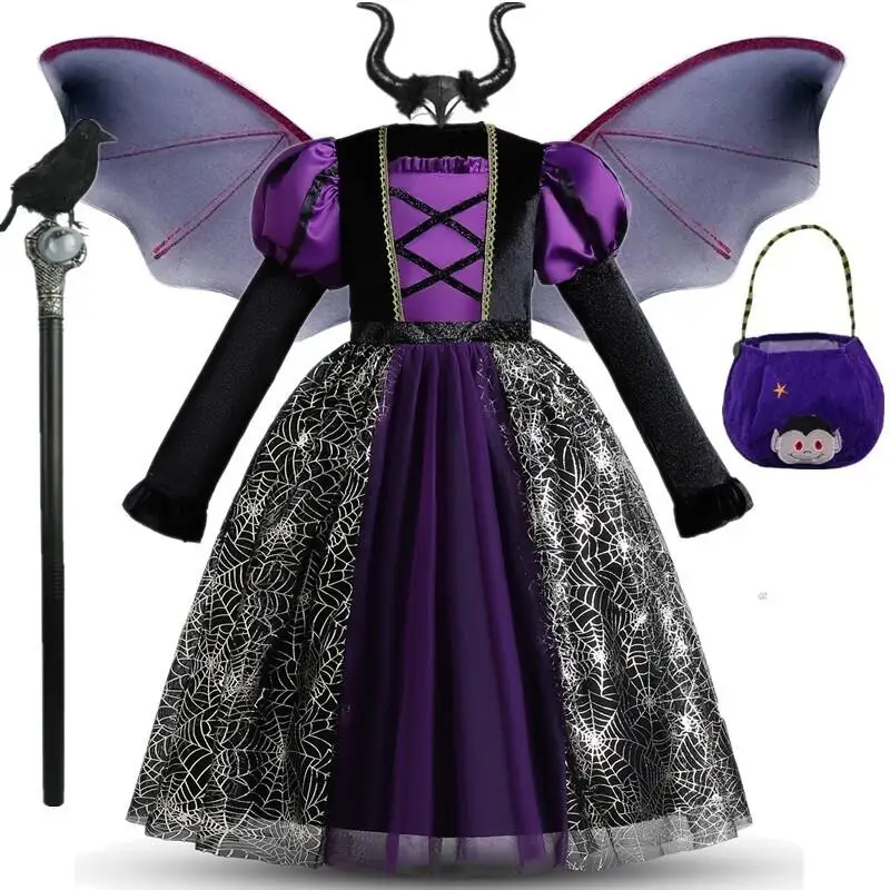 Black Magic Witch Dress for Kids Carnival Halloween Party Costume 3 to 8 Years Fancy Girls Witch Costume for Halloween Cosplay