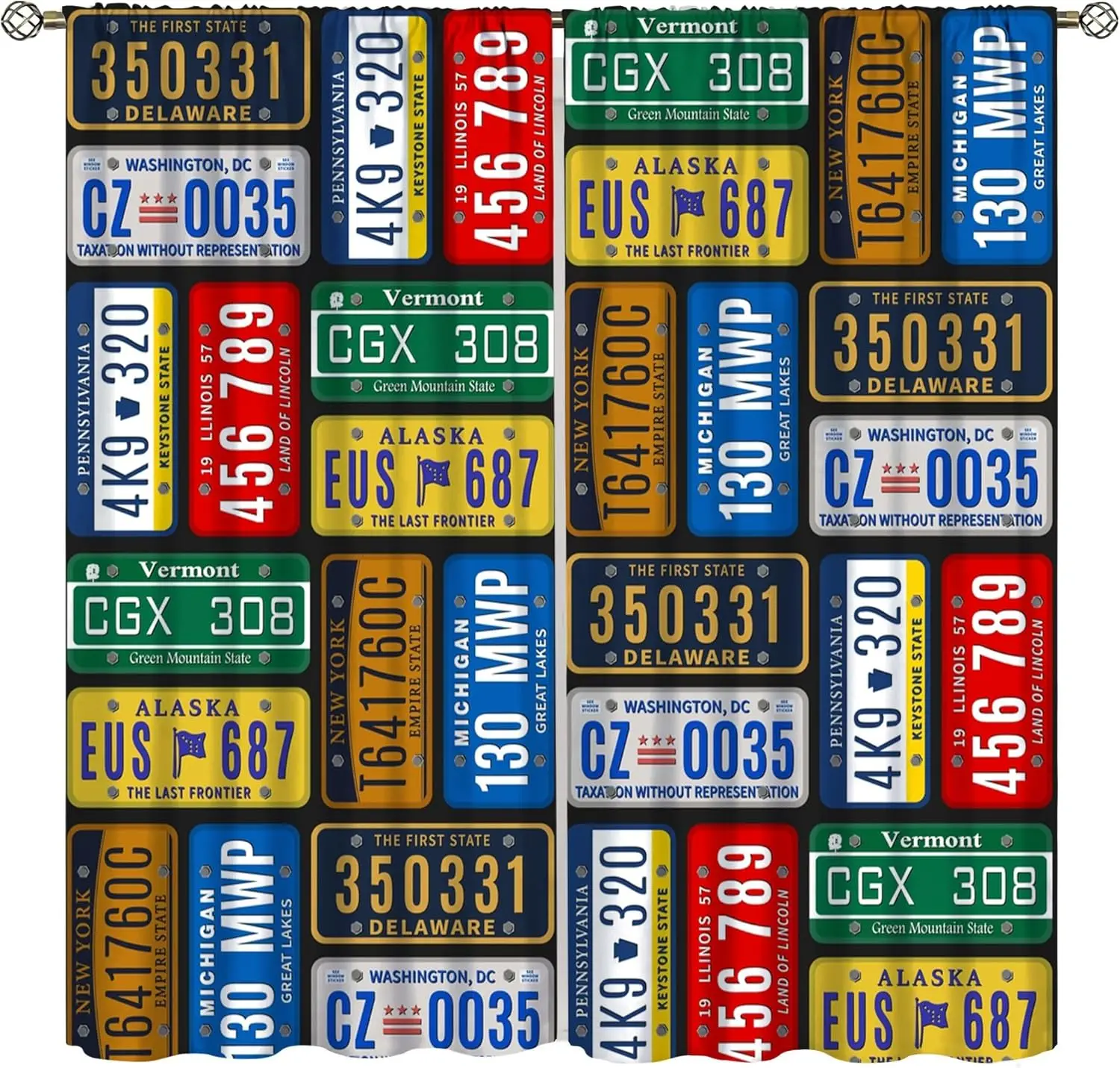 Car License Plates Curtains Numbers Letters Retro Metal Tags Colorful State Codes American Automotive History Window Treatments