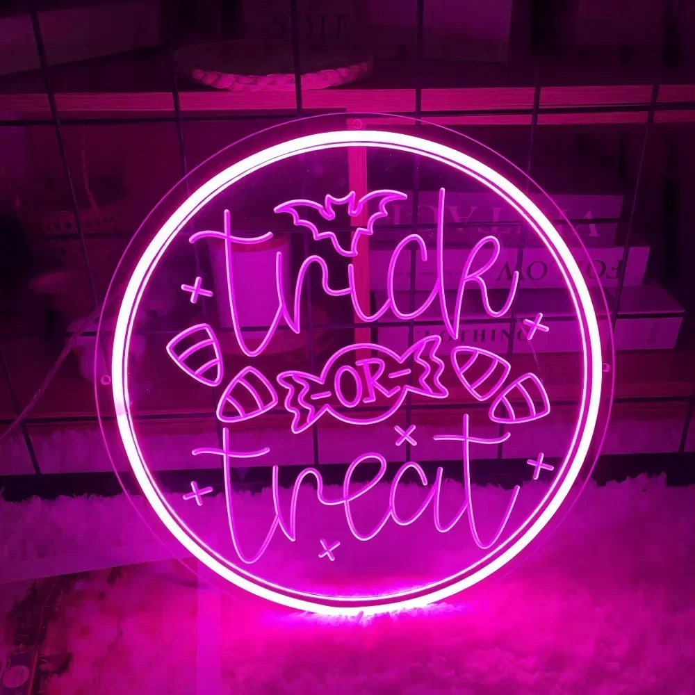 Trick or Treat Neon Sign Carve Personal LED Lights For Exterior Halloween Decoration Room Decors Aesthetic Support Customized