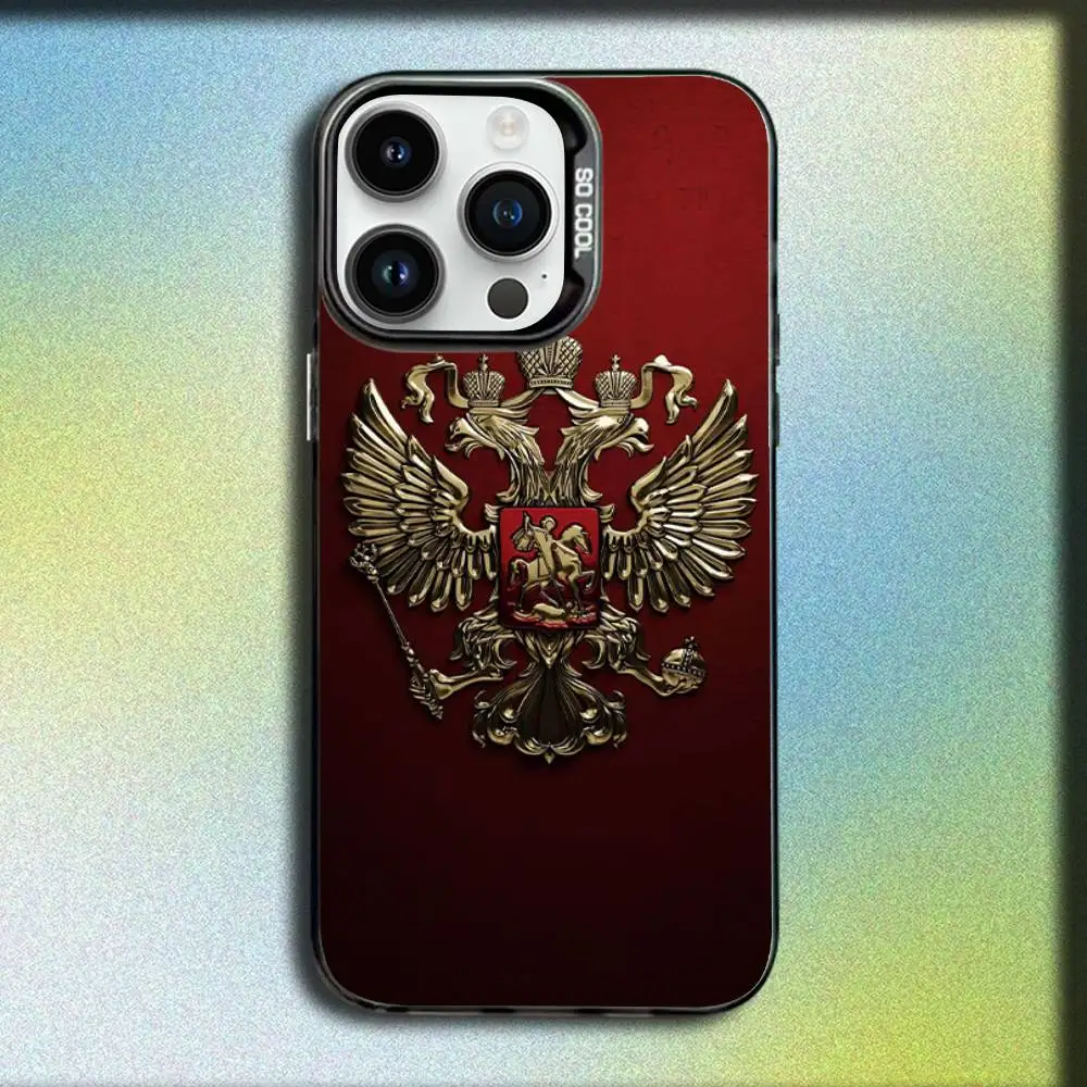 Custodia per telefono con stemma Poccnr con bandiere russe russe per iPhone 17,16,15,14,13,12,Pro,Max,Plus,E,SE4,Air,Mini scatola IMD nera