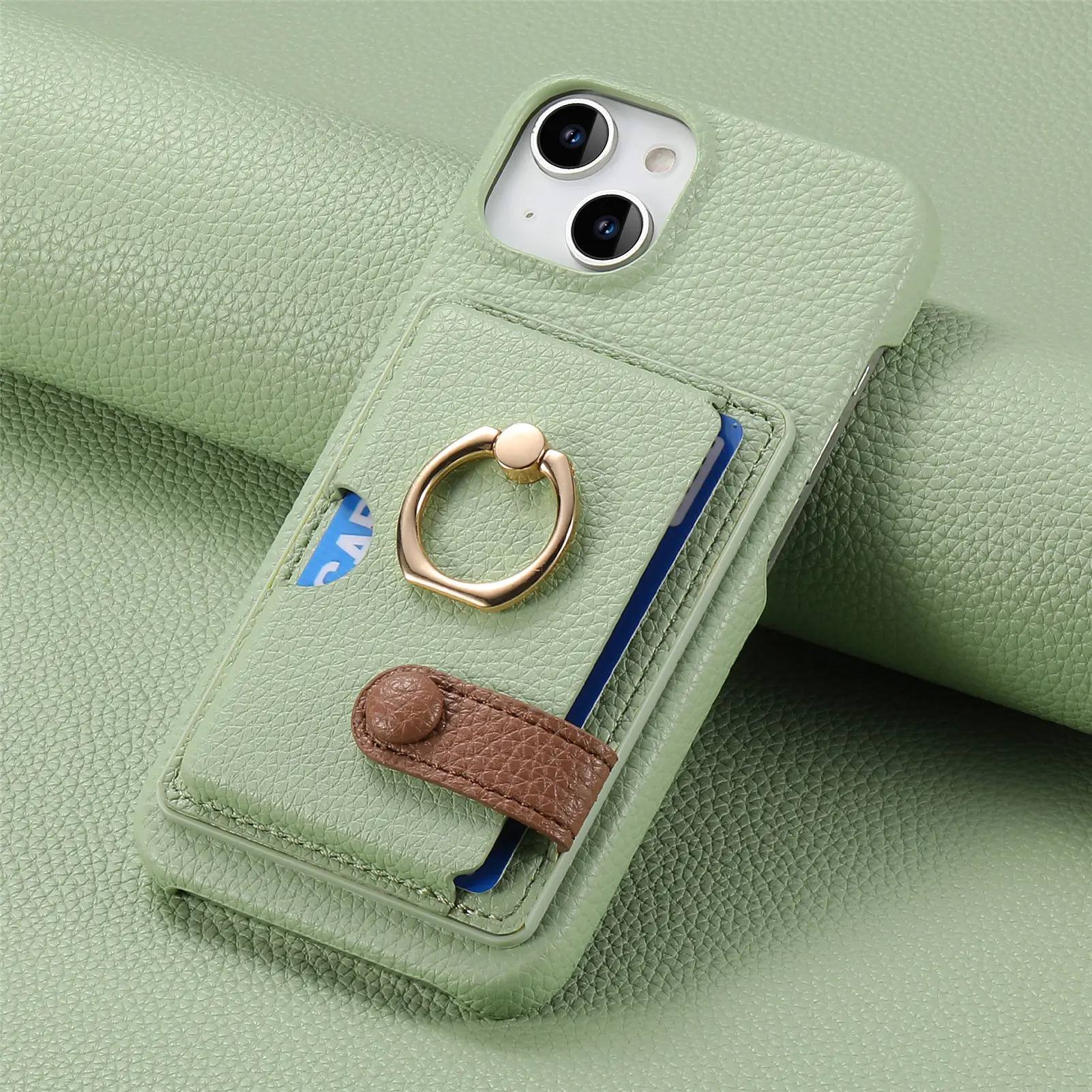 Leather Ring Support Phone Case for IPhone 17 Air 16E 18 16 15 14 13 12 11 Pro Max Plus Wallet with Card Holder Shockproof Cover