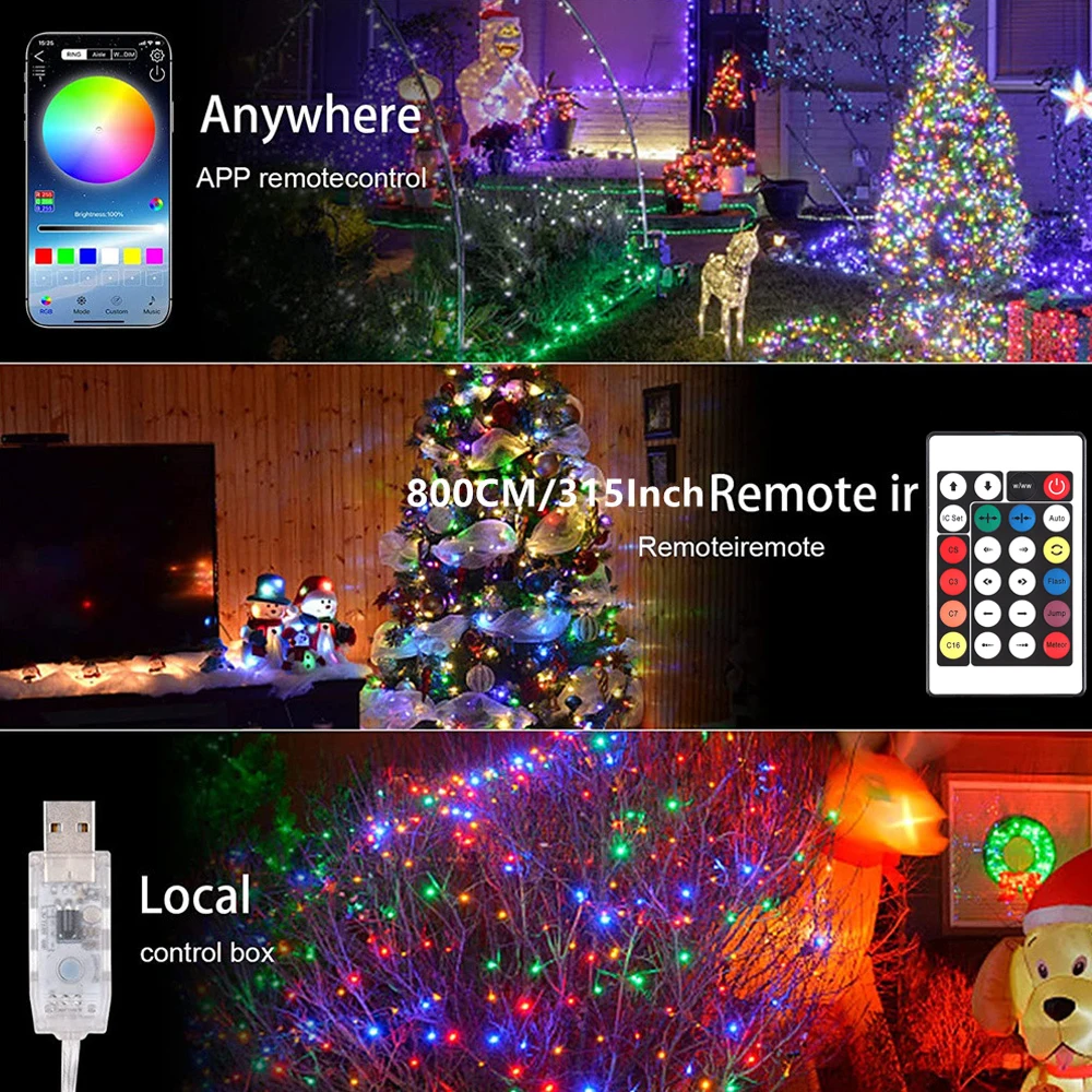 LED String Light Smart Bluetooth App Control Garland Waterproof Outdoor Fairy Lights For Christmas Holiday Party Birthday Decor