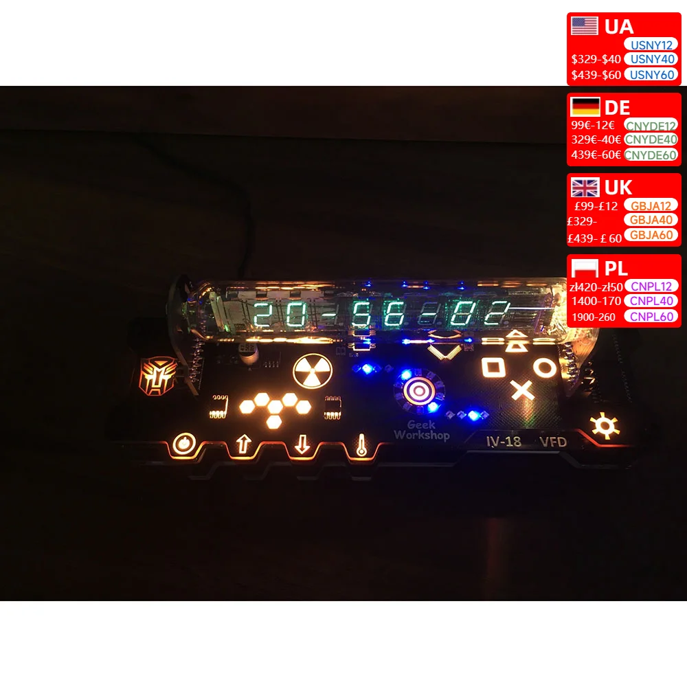 Touch Button IV-18 VFD Tube Clock Refer Nixie   RGB LED Home Decor  W/Remote Control Digital Table 