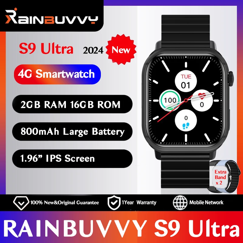 

Rainbuvvy S9 Ultra SIM Smart Watch Android8.1 Quad Core 2GB RAM 16GB ROM 2.02" IPS 4G LTE Wifi Sports Watch