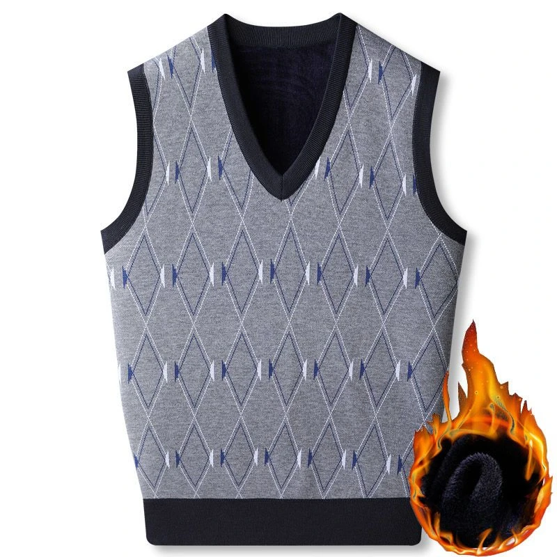 

Men 2024 Autumn Winter New Warm Casual Sleeveless Tops Male V-neck Sweater Vest Men's Print Pullover Knitted Waistcoat D689