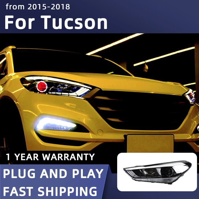 Estilo do carro lâmpada de cabeça para tucson led farol 2015-2018 novo tucson faróis drl sinal lente do projetor automotivo