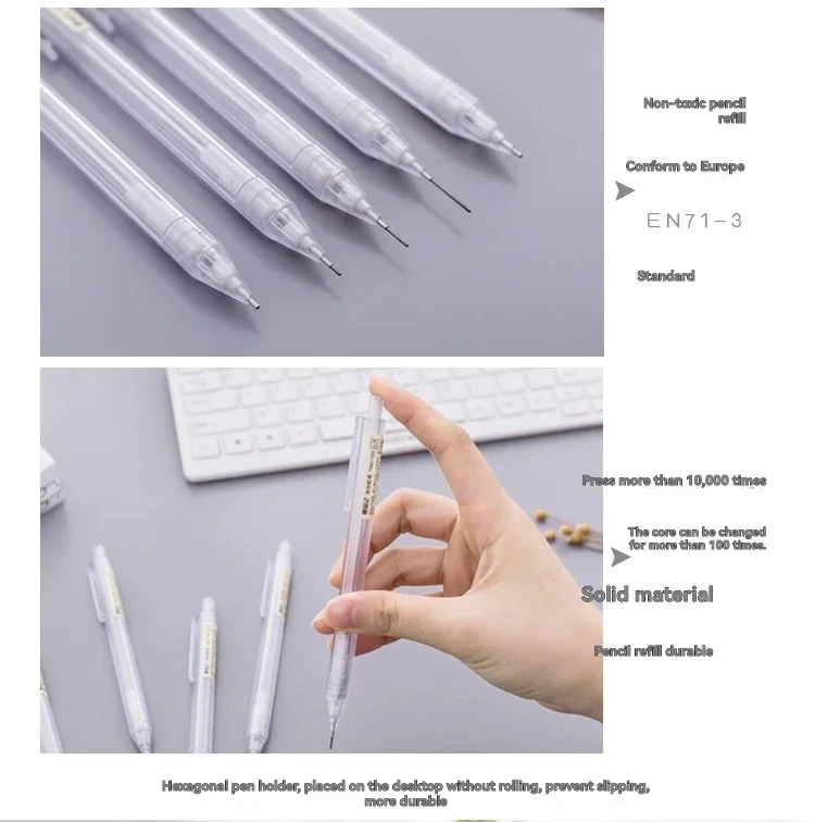 5 Stück/Set Minimalistischer Transparenter Druckbleistift 0,5/0,7mm für Schüler, Schulbedarf, Bürozubehör – Detail 11