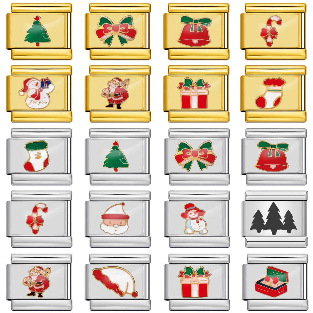 Trendige Weihnachtsfest-Serie, bunte, klassische Charm-Perlen, 9 mm, zum Basteln von DIY-Armbändern, Edelstahl, italienischer Schmuck – Detail 1