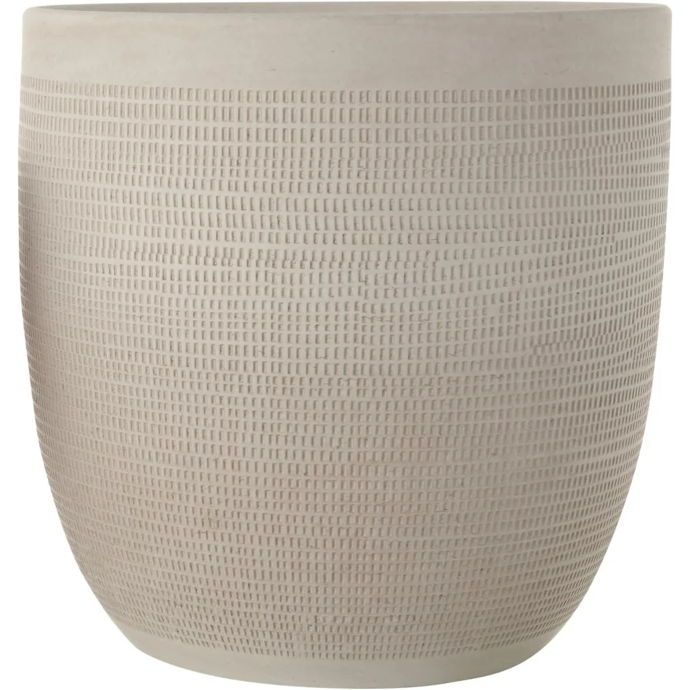 زارع أواني حجري كبير منقوش باللون الأبيض غير اللامع للنباتات الداخلية، قطر 12 بوصة
