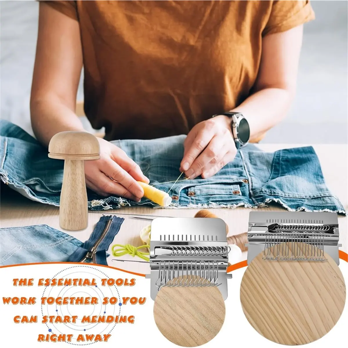 Mini Sewing Kits Mushroom Set Knit Patch Sewing Kit Speedweave Darning Sewing with 100 Colors Thread for Handcraft DIY