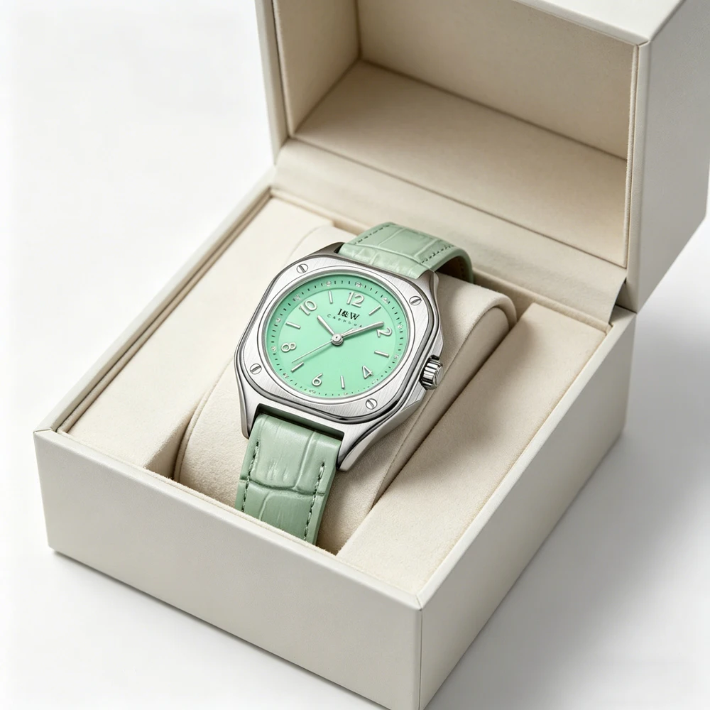 Carnival High-End Series IW Brand New Fashion Green Quartz Watch for Women Luxury Leather Waterproof Womens Watches Montre Femme