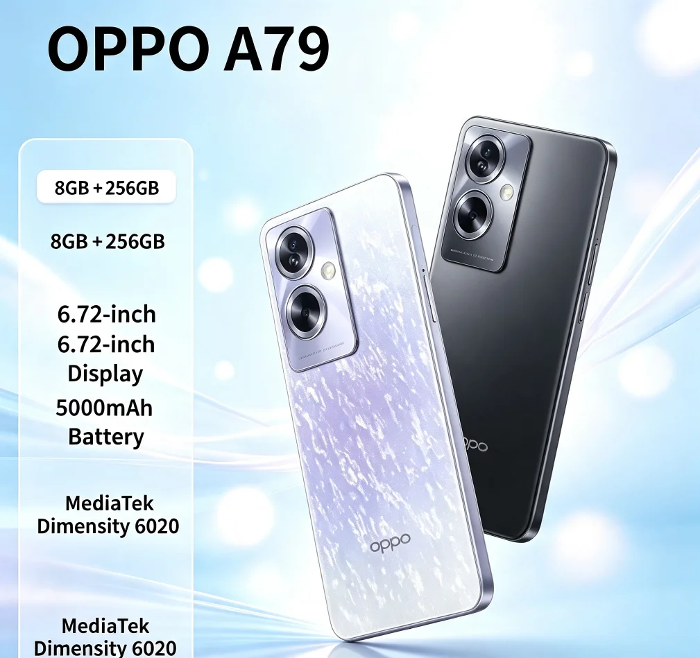 2026 OPPO A79 Global Version Android Cellphone 8+256GB Storage Dual‑SIM Card 6.2 Inch FHD+ Waterdrop Screen