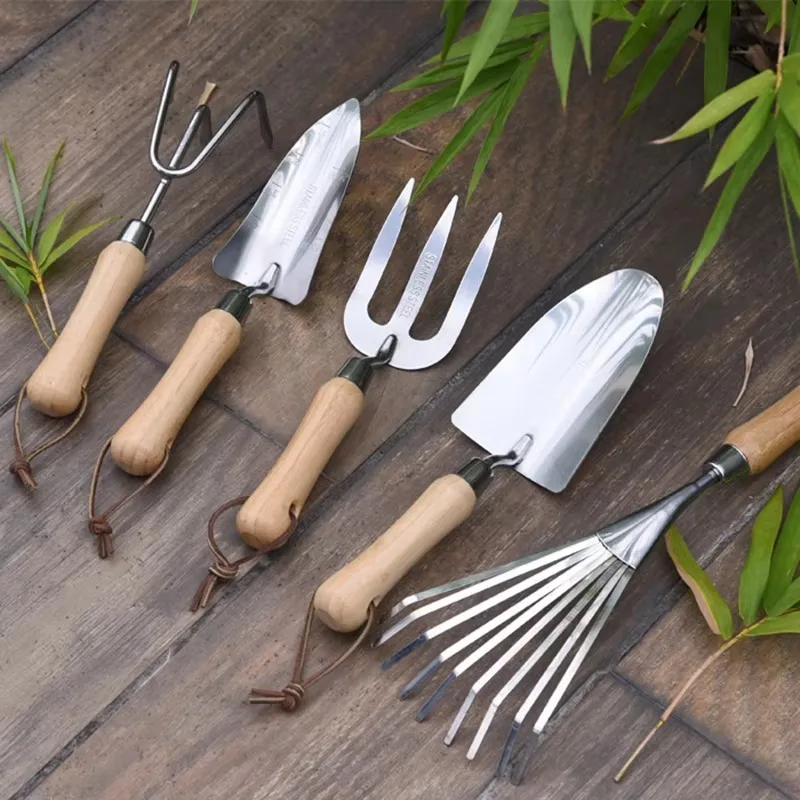 STLF Hand Shovel Hoe Pruner Rake Ashwood Handle and Canvas Bag Stainless Steel Hand Tool Set OEM 6pcs