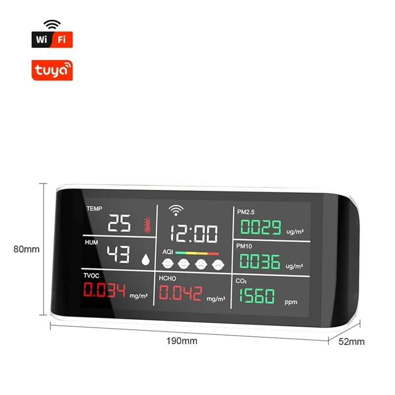 Tuya 9 in 1 wifi luftqualität detektor co2 gas tester pm2.5 pm10 tvoc formaldehyd monitor led anzeige infrarot sensor