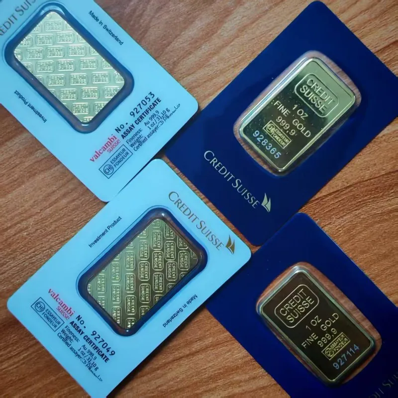 

1~10pcs Credit Suisse 1 oz Gold Bar Gold Bullion Replica Non-Magnetic 24k Gold Plated Gold Bullion Bar Coins Collectible