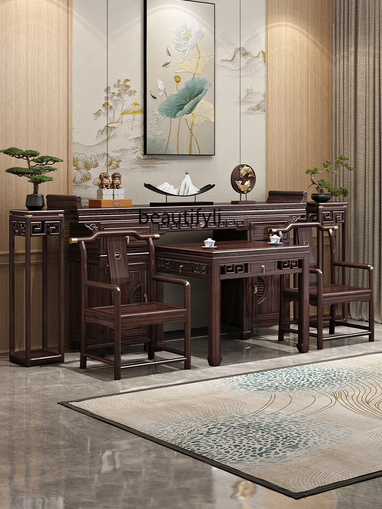 A139  New Chinese Style Old-Fashioned Square  for Eight People Middle Hall Six-Piece Set a Long Narrow  Solid Wood Strip   Livin