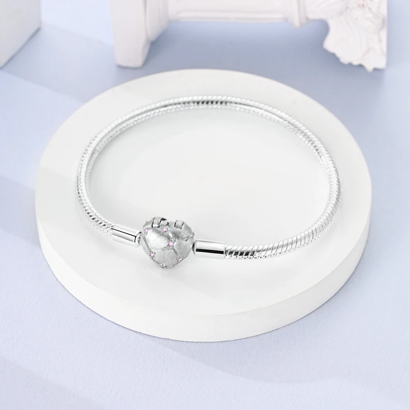 Silver Plated Original Bracelet 17-20CM Bangle Rose Love Zircon Bracelets Fit DIY Charms Valentine's Day Jewelry Gift For Women