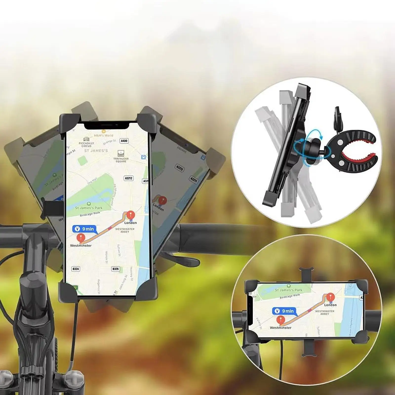 

Bike Phone Mount Holder, Universal Motorcycle Phone Mount Bicycle Accessories Handlebar Cell Phone Clamp for Scooter