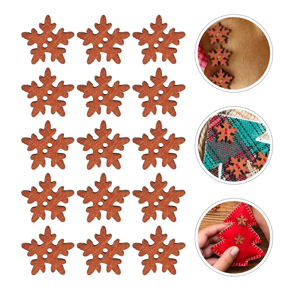 

200Pcs Snowflake Wooden Buttons Christmas Cartoon Style DIY Craft Sewing Buttons for Clothes Decoration DIY Wooden Ornaments