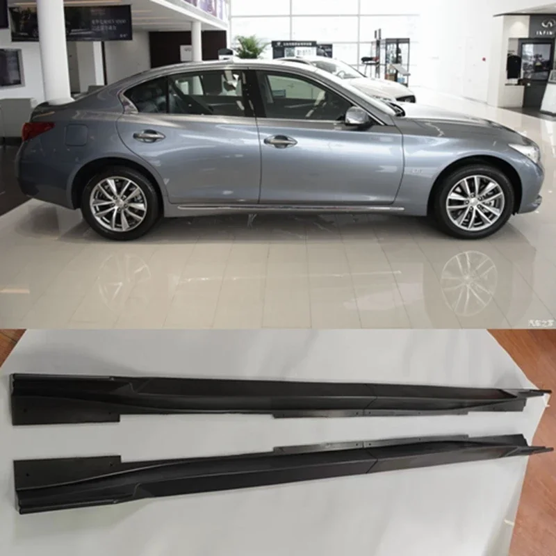 2Pcs/1Set ABS black Carbon Fiber Side Skirts Protector Fits For Infiniti Q50  2014 2019 2020