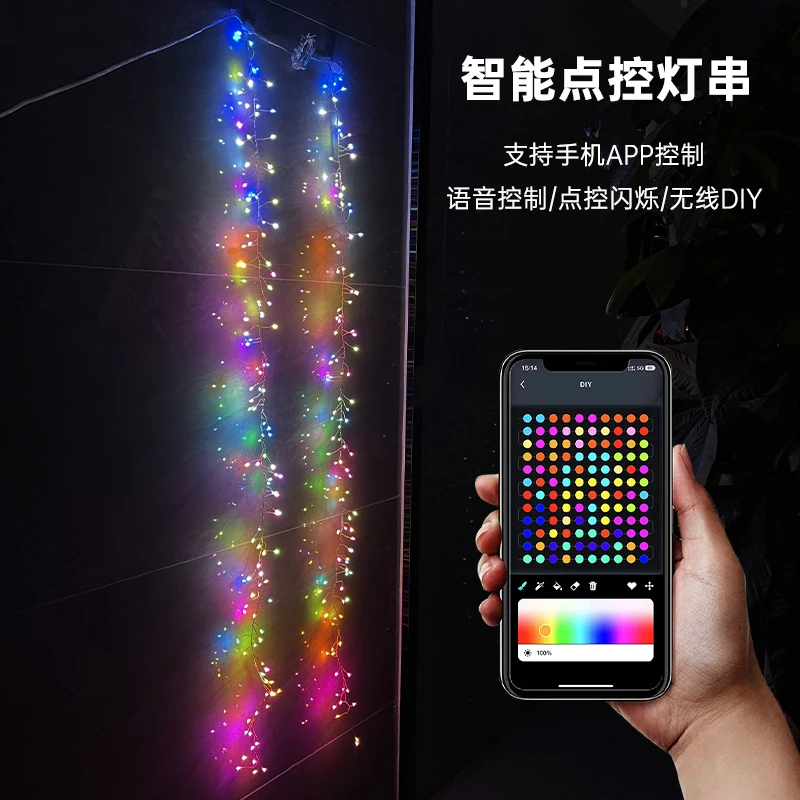 RGB IC Firecracker String Lights Smart Bluetooth Control Colorful LED Electronic Firecracker New Year Lights Wedding Decoration