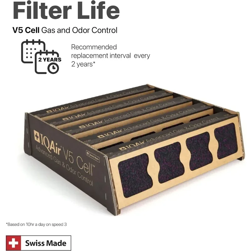 Filtro IQAir V5-Cell 3Pk - Filtro de ar de substituição genuíno HealthPro Plus - Filtro de carvão ativado e alumina para gás versátil