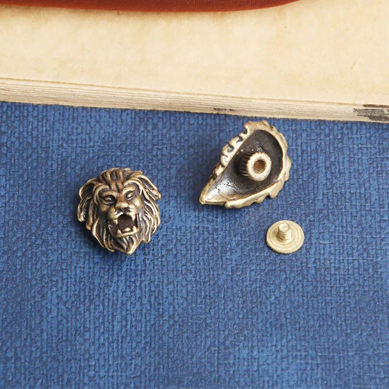 Brass Lion Head Decorative Conchos Buckle Retro Wallet Rivet Button DIY Leather Bag Backpack Belt Screw Buckle Accessories