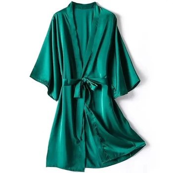 Albornoz tipo kimono para mujer, conjunto de bata de satén, ropa de dormir informal, camisón nupcial, regalo de boda, ropa de dormir Sexy, lencería íntima