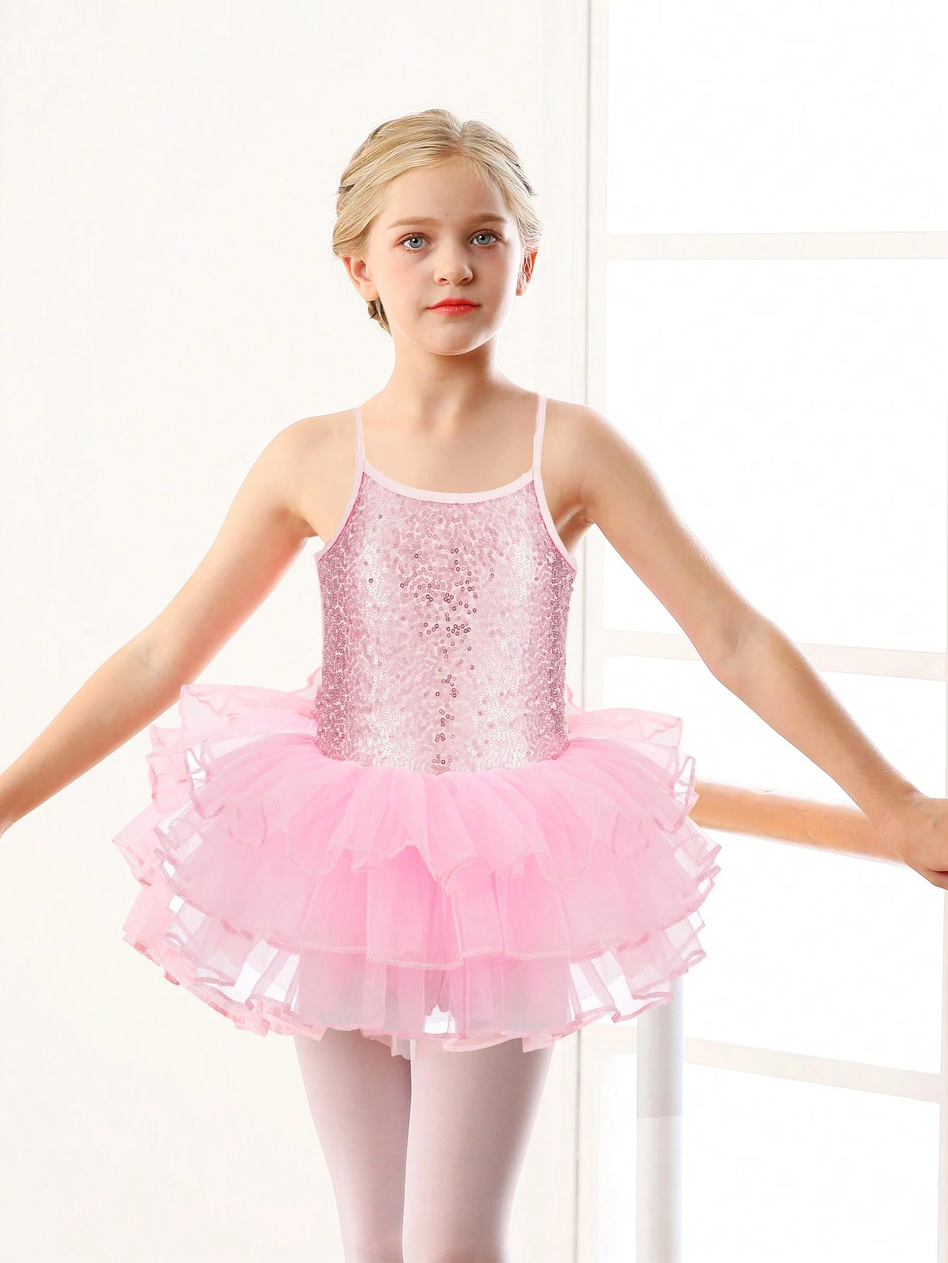 Girls Sparkly Sequins Camisole Tutu dress Leotards  Ballet Outfit Dance Costumes for Kids