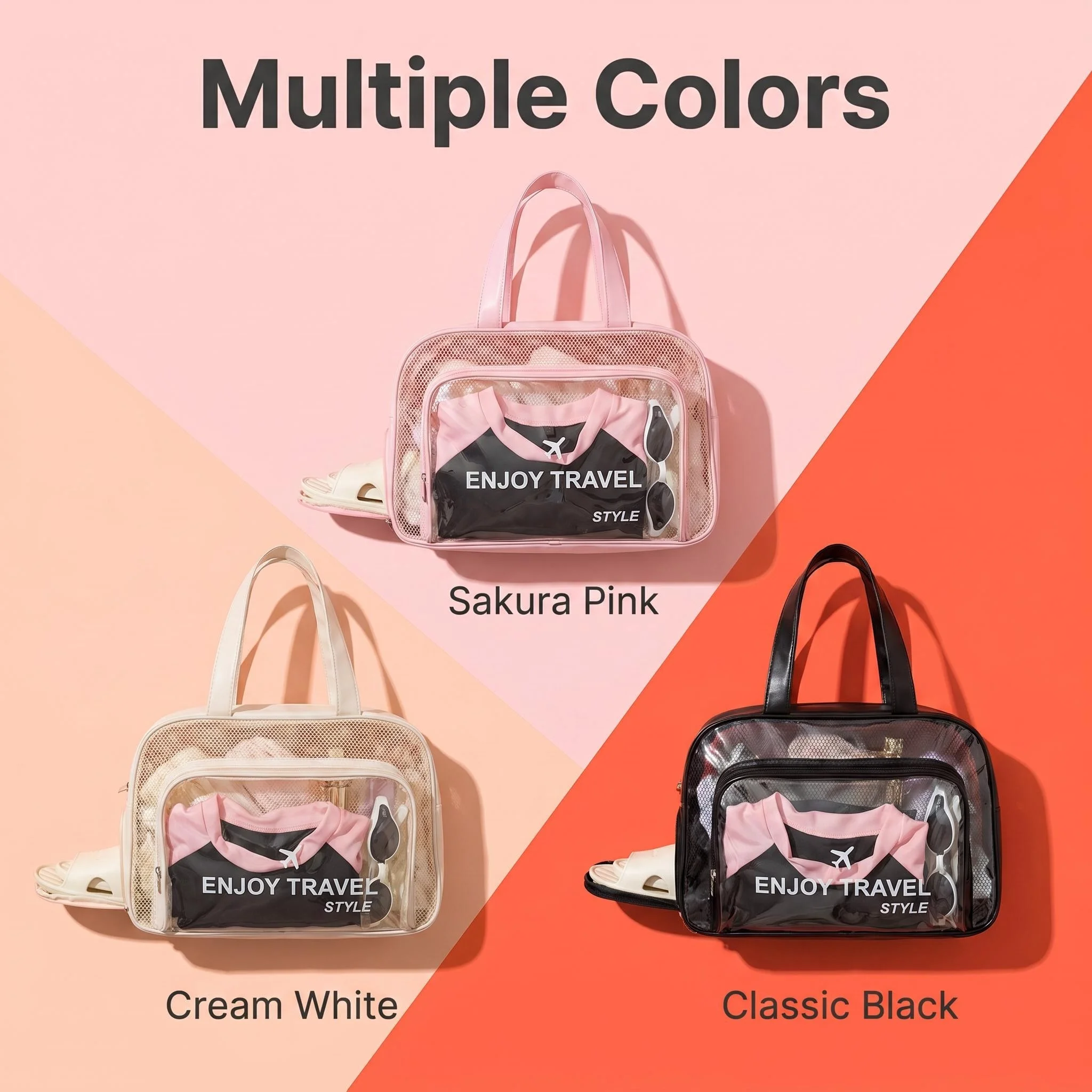 Swimming Toiletry Bag PVC Waterproof Large-Capacity Bathing Storage Bag, Swimsuit Storage Bag with Multiple Pockets, Dry and Wet
