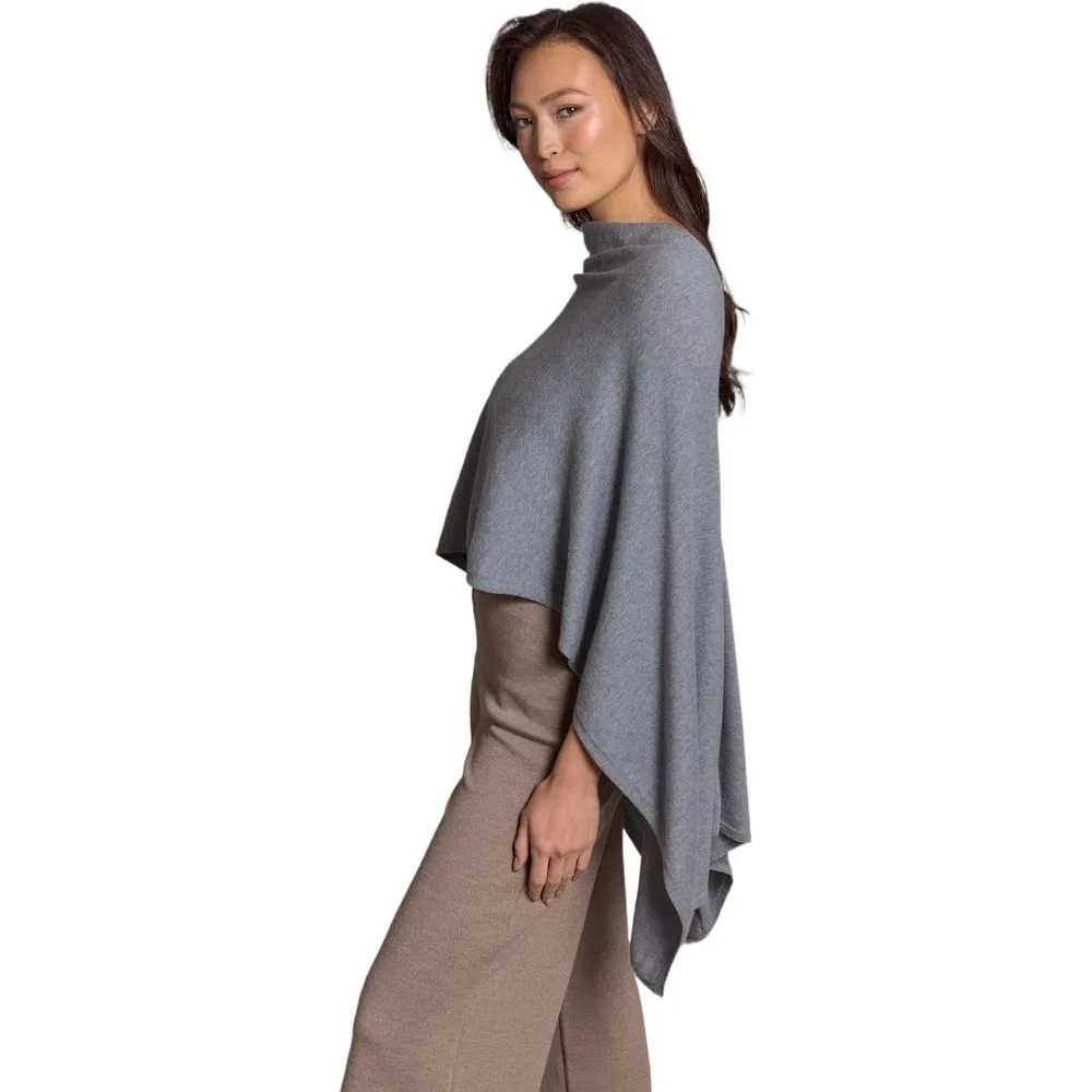 Luksusowe, lekkie poncho z mieszanki bawełny i kaszmiru - 95% bawełna, 5% kaszmir - idealny miękki prezent dla niej
