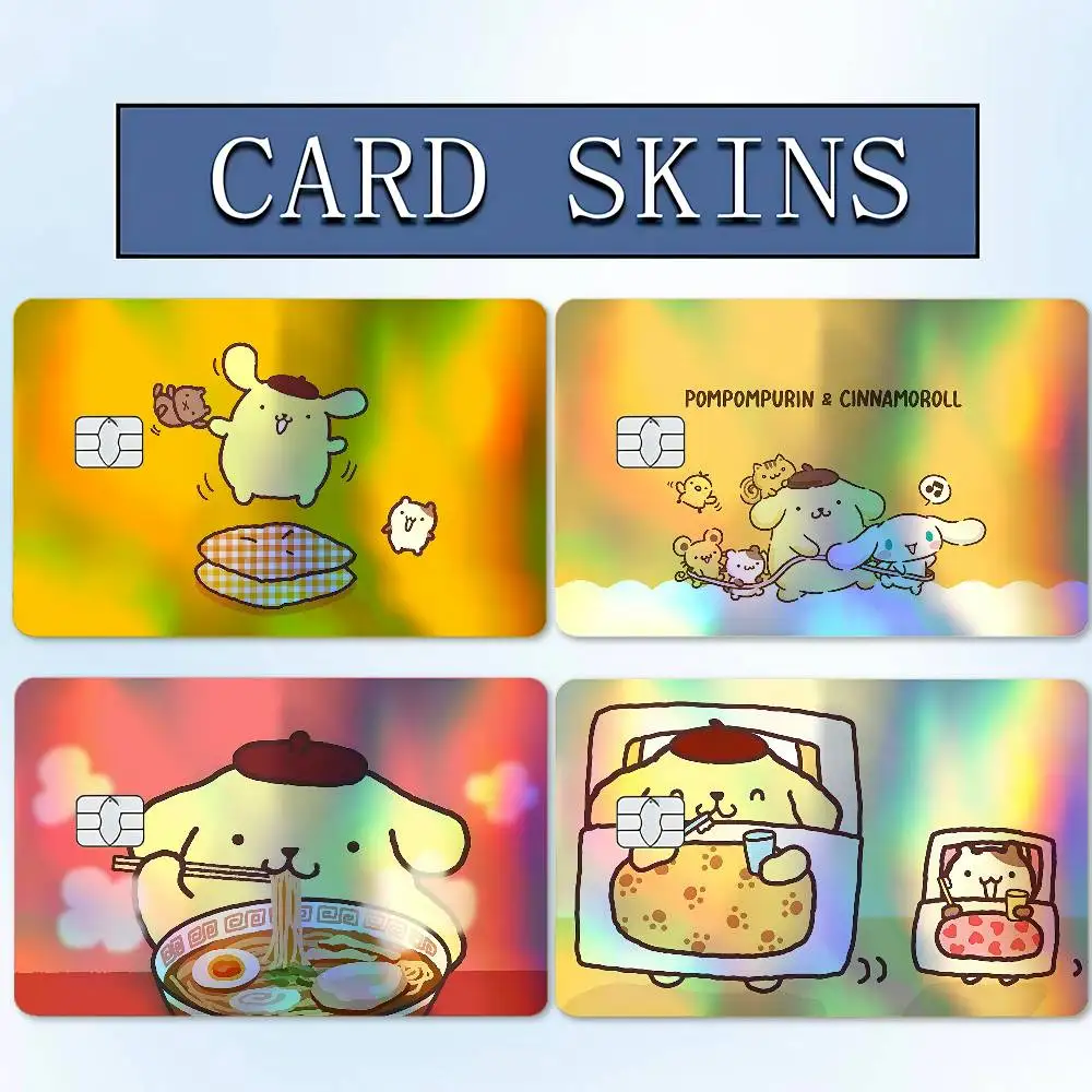 Cute P-Pompompurin Holographic Sticker Laser Film Shinny Skin For Debit Credit Bank Card