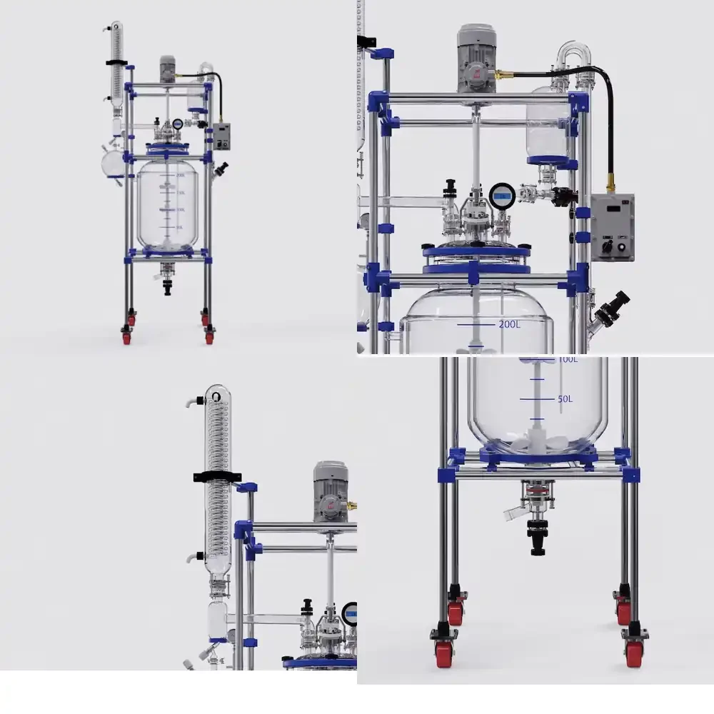 200L Standard Jacketed Glass Reactor Reaction Kettle with Motor and Pump Automatic 220V for Laboratory Use