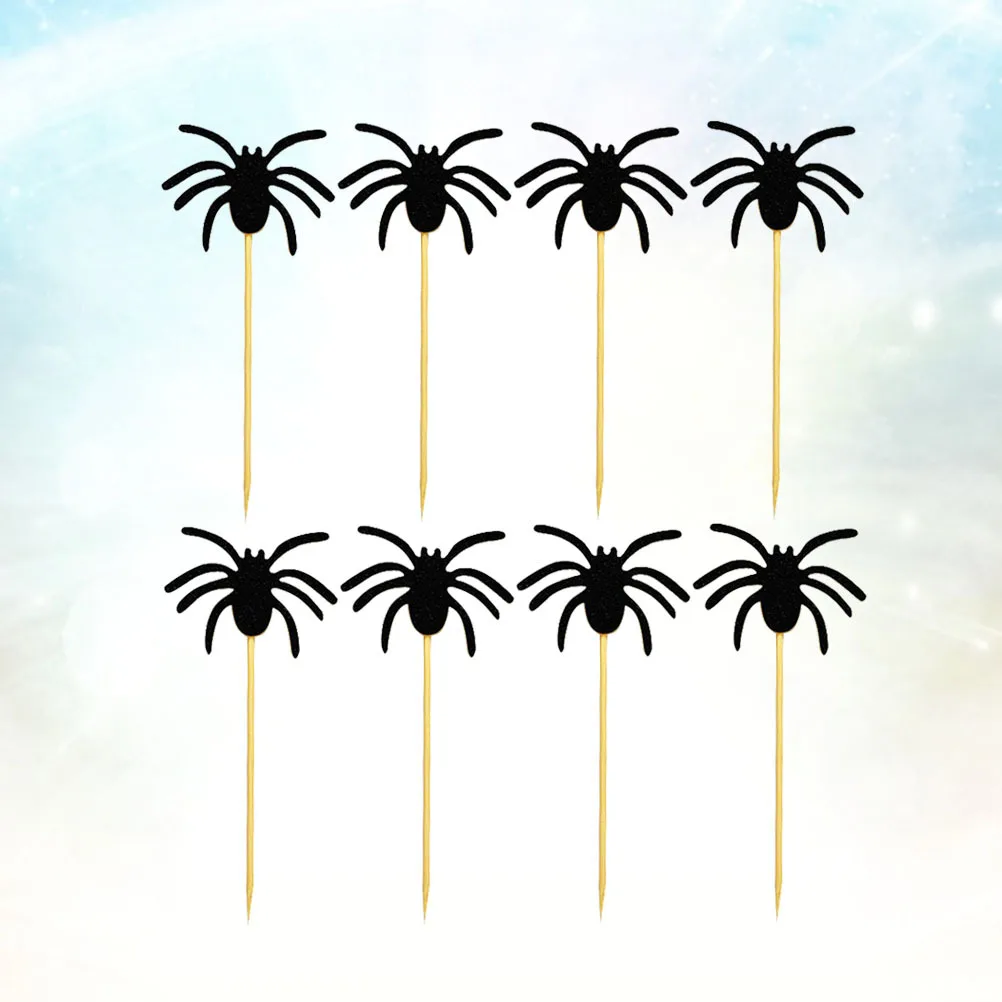 

10Pcs Halloween Cake Topper Spider Design Eco Friendly Bamboo Pick for Dessert Fruit Cupcake Party Favor Decoration Supplies