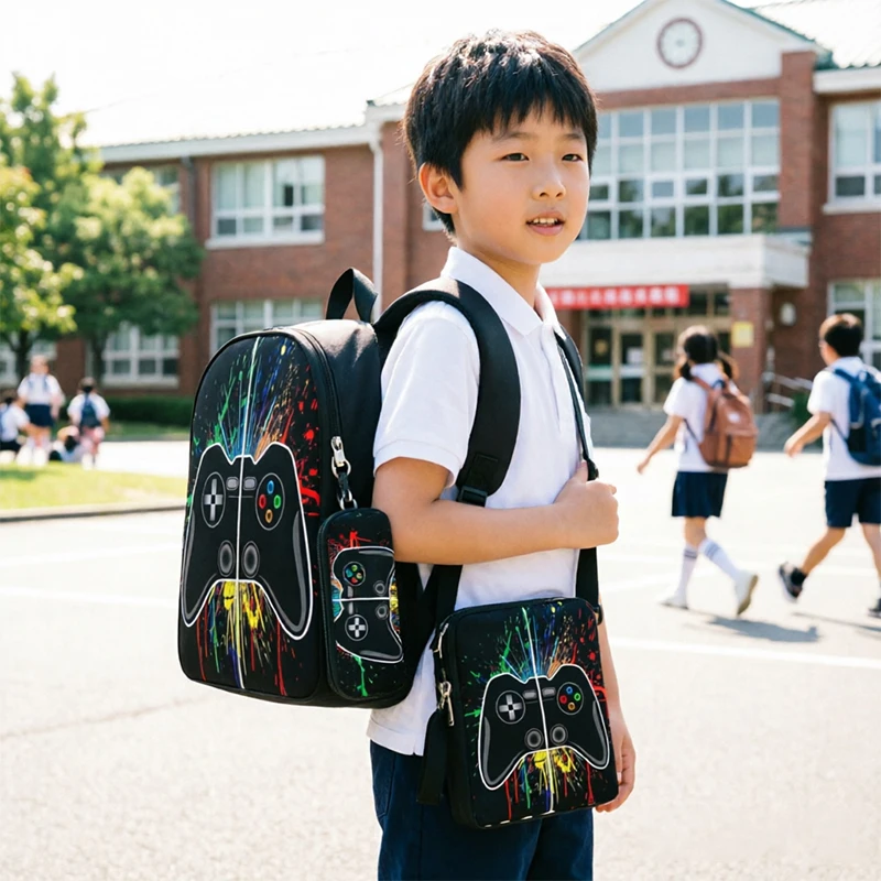 3pcs Game Schoolbags Simple Nylon Sports Backpacks Laptop Capacity Casual Schoolbag Travel Computer Backpack Daily Commuting