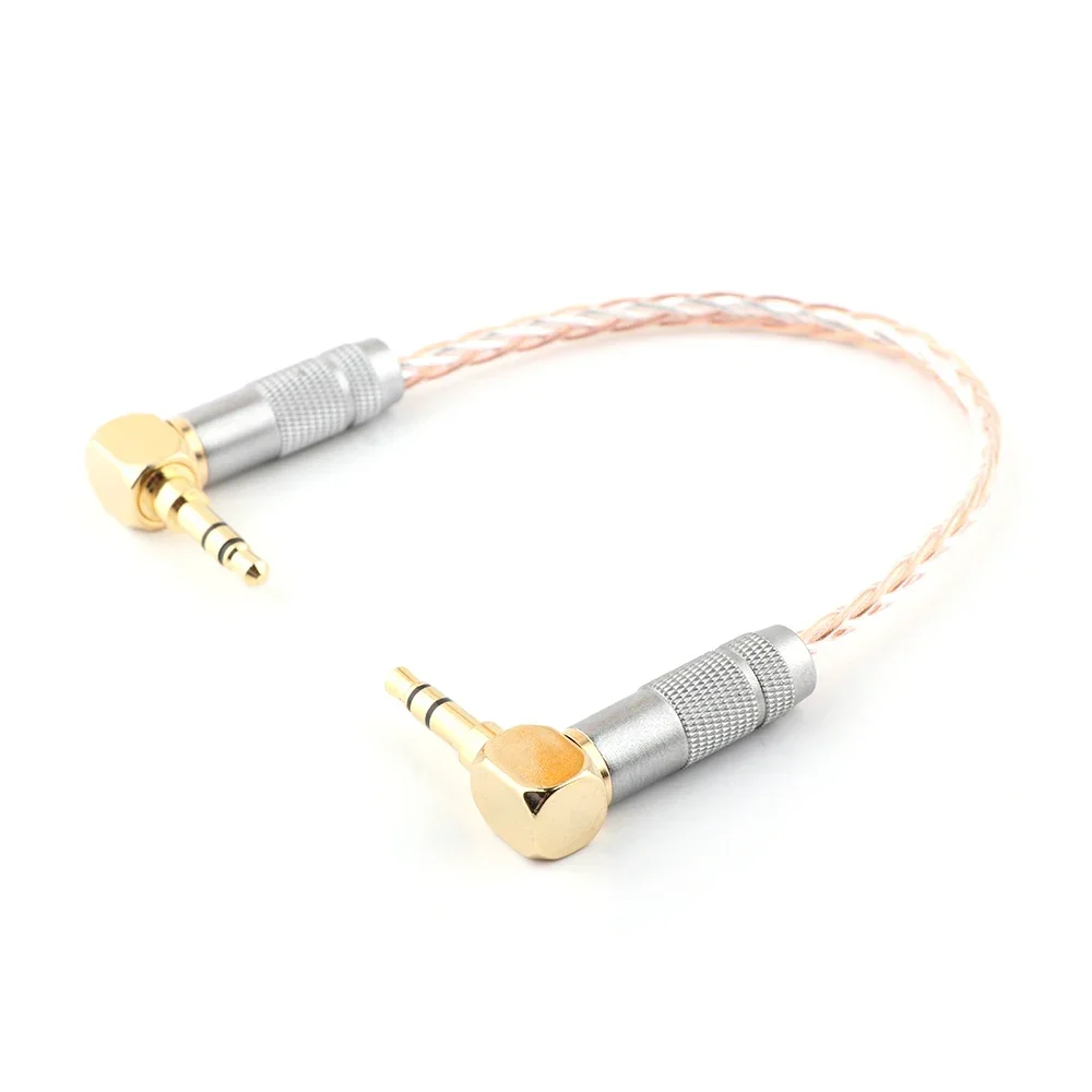 Hifi 8Croes Copper Silver Mixed 3Port 3.5mm Right Angle Male to Male Replacement for Headphones, iPods, iPhones, iPads