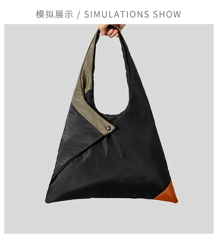 Women's Shoulder Bag Ladies Nylon Large Capacity Handbag Adult Contrasting Splicing Triangle Tote Bag