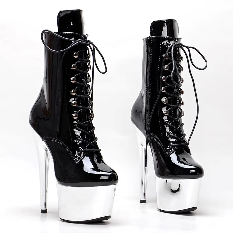 

Women 17CM/7inches PU Upper Plating Platform Sexy High Heels Ankle Boots Pole Dance Shoes 018